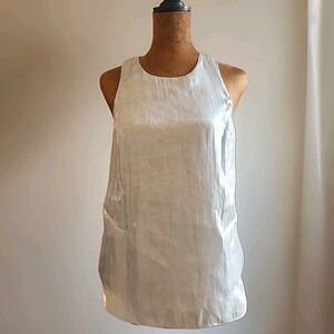 Rag & Bone Top‎ Size S Tank Silver Blue Iridescent Shine Tunic Women's Silk